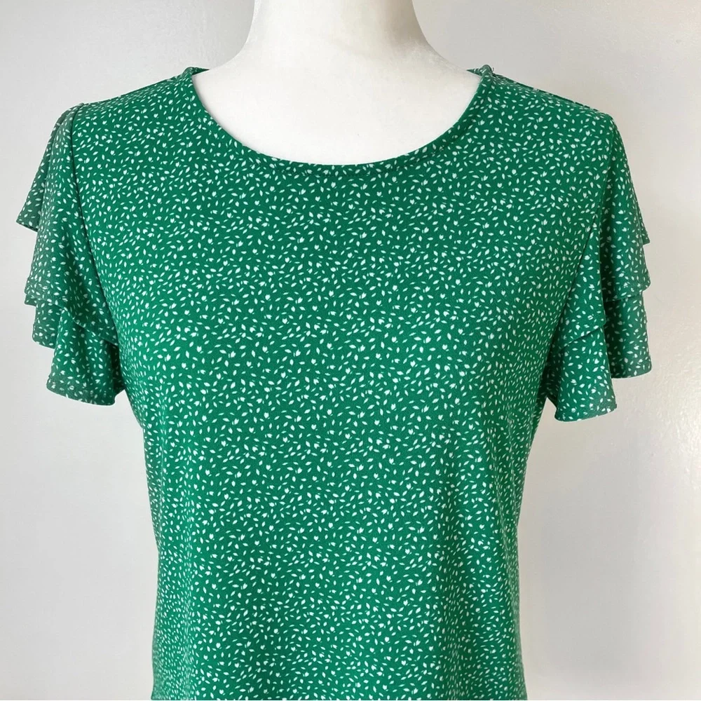 Adrianna Papell Green Dotted Ruffle Sleeve Blouse